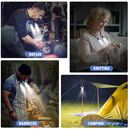 Rechargeable, Hands-free Neck Book Lamp with 4 LED Bulbs, 4 Adjustable Brightness, USB Cable Included for Reading in Bed or Car - color: Navy Blue