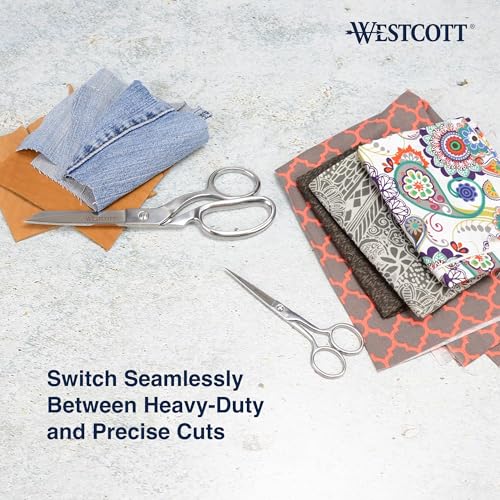 Westcott Forged 8in & 5in Scissors for Fabric and Paper Crafts, 2-Pack, Detail Snips and Heavy Duty Shears, Dressmaker Shears for Sewing, Tailoring, Quilting, Art, Office - size: 8-Inch & 5-Inch