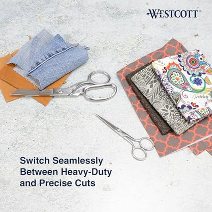 Westcott Forged 8in & 5in Scissors for Fabric and Paper Crafts, 2-Pack, Detail Snips and Heavy Duty Shears, Dressmaker Shears for Sewing, Tailoring, Quilting, Art, Office - size: 8-Inch & 5-Inch