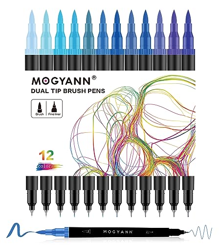 Blue Markers for Coloring, Drawing Pens 12 Pack | Dual Tip, Brush Pens, Ideal for Artists, Calligraphy, Sketching - color: Blue