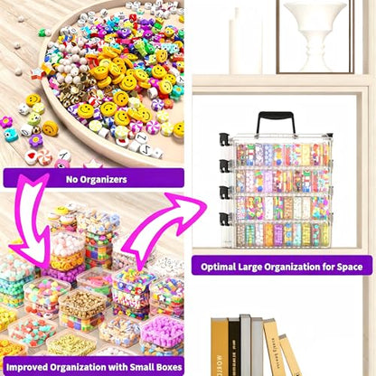 Bead Organizer Box 120 Pcs, 4-Tier Large Capacity Stackable Bead Storage Containers, Portable Plastic Craft Organizers for Jewelry Making, Bracelets, DIY, Nail Art Charms - size: 4-Tier 120 Compartments