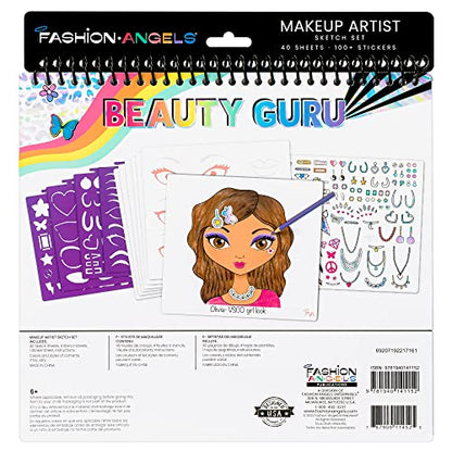 Fashion Angels Make-up & Hair Design Sketch Portfolio | Includes 40 Sketch Sheets, 4 Stencil Sheets & Stickers, Sketchbook for Beginners & Kids Ages 6+ - color: Make-up & Hair