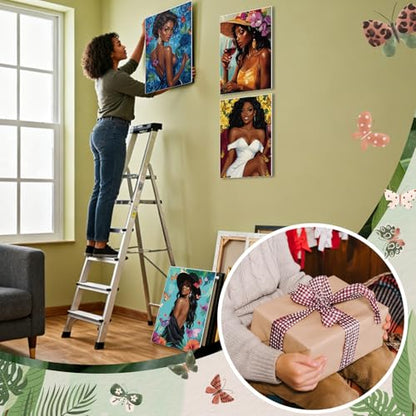 Harloon 36 Pcs 8 x 10 Inch Pre Drawn Canvas for Painting Afro Flower Butterfly Queen Pre Stretched Canvas Painting for Adults Outline for Sip and Paint Party Supplies Favor (Butterfly Queen) - style: Butterfly Queen