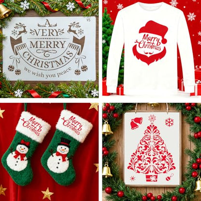 12 Pcs Christmas Snowman Tree Deer Stencils for Painting Stencil Template Merry Christmas Reusable Furniture Cake Decorative Stencils Borders for DIY Wood Craft Canvas Fabric - style: Christmas Theme