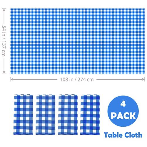 Yancorp 4 Pack Plastic Blue and White Checkered Tablecloths 54 x 108 Inch Picnic Table Covers Disposable Table Covers for Rectangle - color: Blue, size: 54 inches x 108 inches