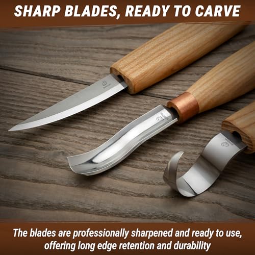 BeaverCraft Wood Spoon Carving Tools Kit S14m – Wood Carving Knives for Beginners & Professionals – Whittling Knives Set with Hook Knife, Sloyd Knife and Bowl Gouge for Woodworking & Crafting