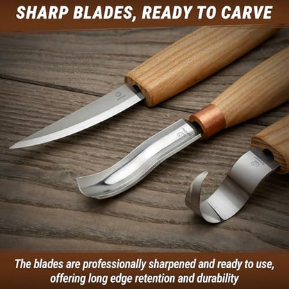 BeaverCraft Wood Spoon Carving Tools Kit S14m – Wood Carving Knives for Beginners & Professionals – Whittling Knives Set with Hook Knife, Sloyd Knife and Bowl Gouge for Woodworking & Crafting