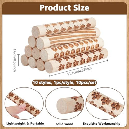 NBEADS 10 Pcs 10 Styles Clay Texture Rollers, Ceramics Potters Stamp Roller Tools Textured Rolling Pins for Slab Building Sculpting Handmade Craft Art DIY Design, 4.37x0.63 inch