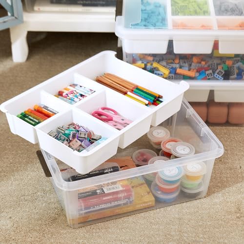 MACOPRO 17QT Clear Plastic Box Craft Storage Bin with Removable Tray & Lid - size: 1Pack-17QT