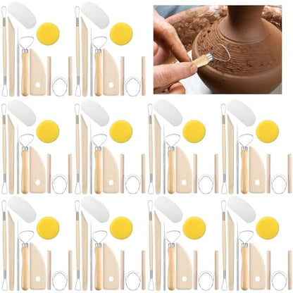 Leriton 320 Pcs Pottery Clay Tools Kit Sculpting Clay Tool Includes Cutting Modeling Trimming with Wooden Handles Carving Kit for Beginners Carving Shaping, Back to School Supplies