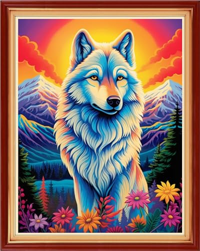 Funchey Stamped Cross Stitch Kits, DIY Cross Stitch Pattern for Adults Beginners Needlepoint Kits Embroidery Kit Arts and Crafts 11CT-Wolf King Flower 16x20 inch - color: Handicraft patterns13