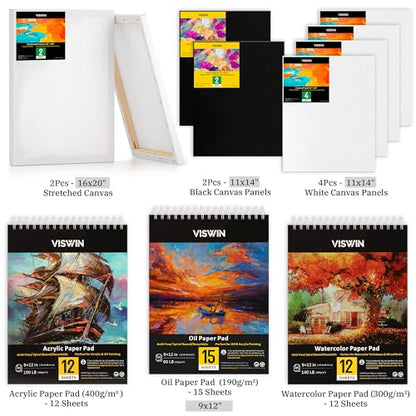 VISWIN Professional All-in-One Art Painting Kit with Beech Wood French Easel, 96 Acrylic, Watercolor & Oil Paint Set, Canvases, Painting Set with Supplies for Adults, Artists, Beginners