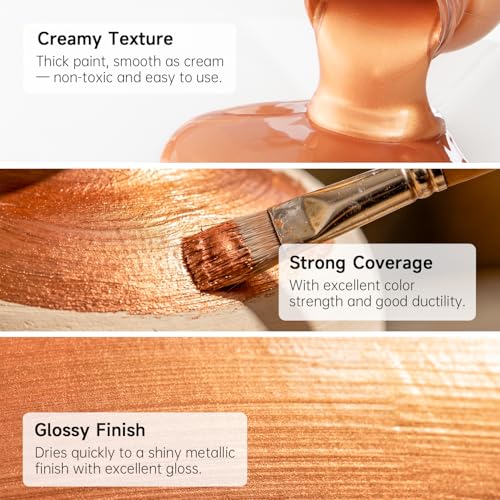 Shuttle Art Metallic Copper Acrylic Paint, 8.45 oz (250 ml) Copper Leaf Paint With Brush, Non Toxic, Non Fading Copper Paint for Crafts, Metal, Wood, Clay, Ceramic, Canvas, Furniture - color: Copper, size: 8.45 Fl Oz (Pack of 1)