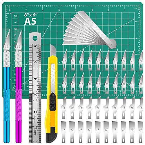 DIYSELF 55 PCS Exacto Knife Set, Hobby Knife Kit, A5 Mat & Blades Included