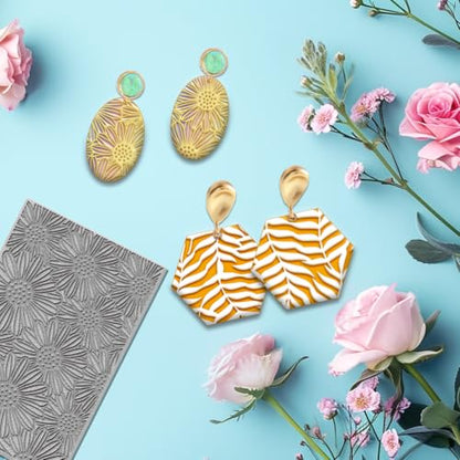 4PCS Polymer Clay Flowers Leaves Texture Sheets Set for Using with Clay Cutters, Boho Clay Texture Mats, Jewelry Making DIY Craft Tools - style: Plant and Flower Theme-4pcs