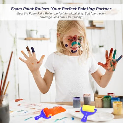 Foam Paint Roller 12 Piece Set 3''x12, Sponge Roller for Painting Art & Craft, Soft & Disposable & Washablea, Blue, Yellow - size: Foam Roller 3 Inch