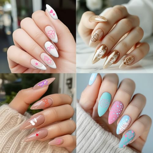 3Pcs Girly Elements Nail Stamping Plate Set Heart Bowknot Nail Stamp Templates French Line Tip Nail Stamp Plates Lovely Metal Reusable Tools with Stamper Scraper for Manicure Printing - style: Girly Style
