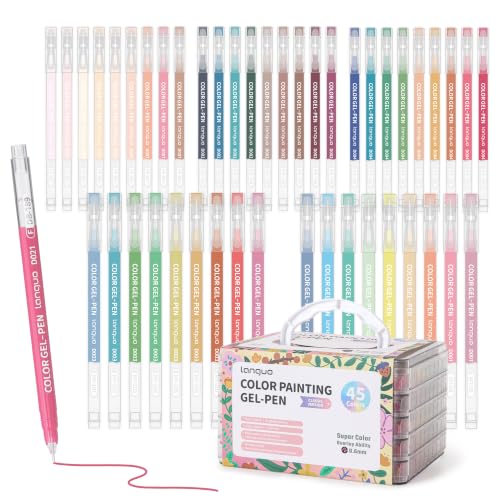 Acrylic Gel Pens for Coloring, 45 Colors Gel Pen Set with 0.6mm Fine Point Tips, Smooth Vibrant Gel Ink Pens for Adult Coloring Books, Drawing, Journaling, Doodling, DIY Crafts & Art Supplies
