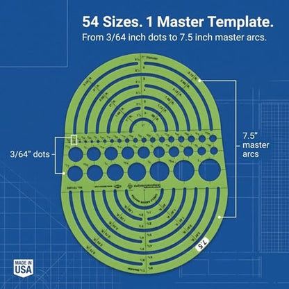 ALVIN Circle Radius Master Template TD1202, Template for Artists, Architects, Design and Drafting, 3/64th" to 7.5" scale - style: Circle Radius Master