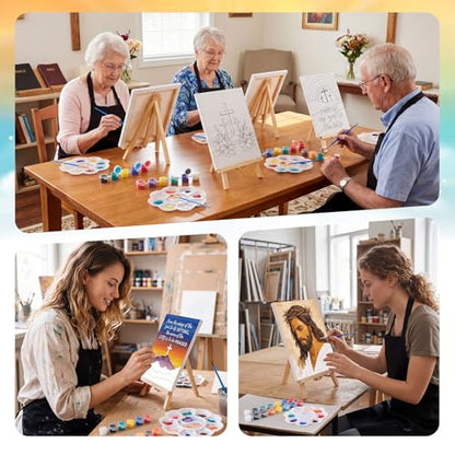 Motipuns 12 Set Jesus Pre Drawn Canvas for Paint for Adults | 8 x 10 Inch, Christian Sip and Paint Party, Cross Pre Printed Canvas with Easel Paint Brush Aprons, Religious Party Supplies - style: Jesus
