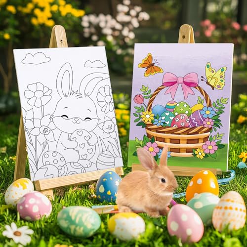 Anseal 12 Packs Pre Drawn Canvas to Paint, 5" X 7" Pre Printed Canvas for Kids, Pre Stretched Canvas Outline Painting Boards for Beginners, Students, Party Favor (Easter) - color: Easter