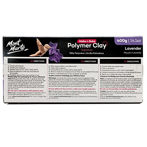 Mont Marte Make n Bake Polymer Clay Signature Lavender 400g (14.1oz) Block, Bake in Oven, Soft and Smooth, Sculpting, Craft, DIY Décor, Jewelry - color: Lavender, size: 14.1oz