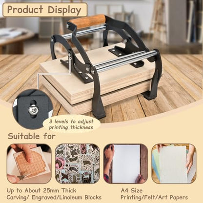 TOPOWN Linocut Printing Hand Lever Press Machine, Linocut Press Machine | A4, Black, For Linocut/Woodcut/Rubber Relief, Adjustable Print Thickness, Suitable for Beginners and Studios, Well-Built - color: Black