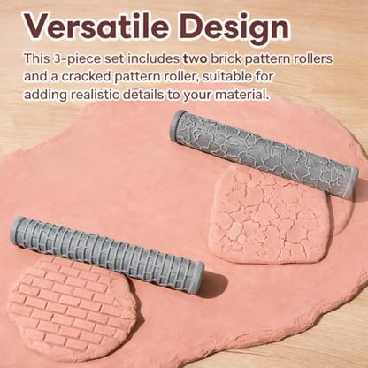 3Pcs Texture Roller for Clay, 3D-Printed Clay Texture Roller, Ideal for Tabletop, Clay Crafts