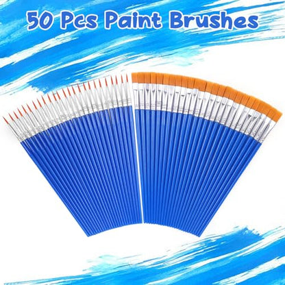 Paint Brush Bulk, 50 Pcs Small Brushes for Acrylic Painting, Craft Paint Brushes Set for Kids Watercolor Face Canvas Detail Painting (Flat & Round) - color: Flat and Round