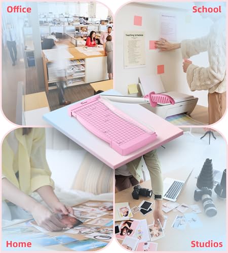 Firbon 12" Guillotine Paper Cutter with Hidden Ruler, Compact Paper Trimmer | 12-Sheet Capacity | Pink | Dual Scales | Paper, Cardstock & Photo Trimming | Scrapbooking Crafts | Office, Home & Studio Use - color: Pink