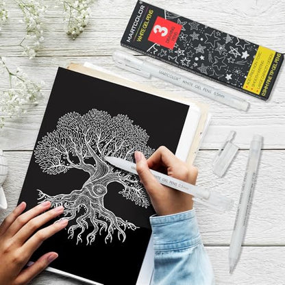 MARTCOLOR White Gel Pens, 3 Pack 0.5mm Extra Fine Point White Gel ink Pens | Opaque Archival Ink Pen for Black Paper Drawing, Art Highlight, Illustration, Bullet Journaling, Card Making & DIY Projects - style: White - 0.5mm