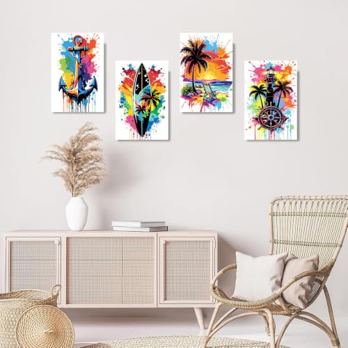 Gemozaic 4-Pack Beach Paint by Numbers Kit for Adults with Frame & Easel - color: BKH2799-BKH2802