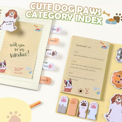 Hommie Cute Sticky Notes, Dog Sticky Notes Set Planner Dividers Self-Stick Notes Pads Animal Divider Tabs Bundle Writing Memo for Dog Lovers Office School Supplies - color: Dog(yellow Background)