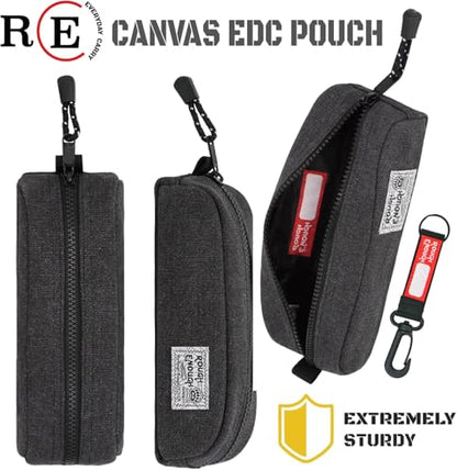 Rough Enough Small Canvas Pencil Case, Stationery Bag for Students | Black, 8"x3"x2.5", YKK Zipper, Detachable Keychain, Name Tag, for School & Office Stationery Use