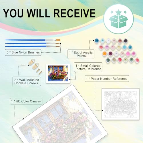 Paint by Numbers Kit for Adults, Flower Window DIY Painting Kit, 16x20 Inch - color: CYOP1P10