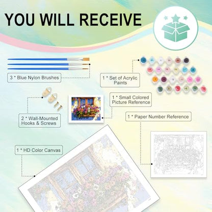 Paint by Numbers Kit for Adults, Flower Window DIY Painting Kit, 16x20 Inch - color: CYOP1P10