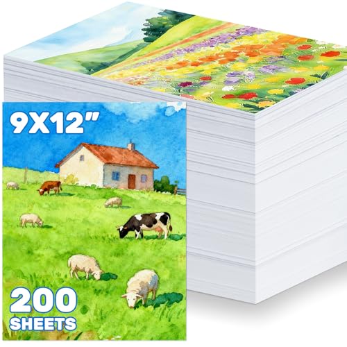OSIMIG 200 Sheets 9x12” Watercolor Paper Bulk, 110lb/230gsm Cold Press White Thick Water Color Paper Pad, Drawing Painting Paper Bulk, Art Supplies for Kids & Adults