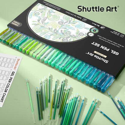 Shuttle Art 60 Pack Green Tone Gel Pens, 30 Green Tone Gel Pens with 30 Refills for Adults Coloring Books Journaling Drawing Nature, Landscapes, Animals Scenes - color: 60 Pack Green Tone
