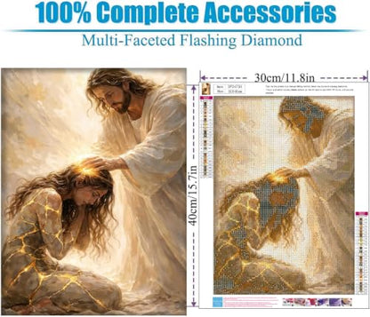 WUDWL Jesus Diamond Art Kits for Adult Diamond Painting Kits for Adults | Christian Jesus DIY Painting Diamond Painting Kits 5D Diamond Dots Gem Art Crafts with Tools,Round Full Drill 12x16inch - color: DP04734