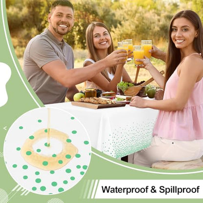 3 Packs Dot Disposable Table Cloth, 54 x 108 Inch Waterproof Plastic Tablecloth, Rectangle Green Dots in White Table Covers for Picnic, Birthday, Party and Back to School - color: Green in White, size: 54" x 108"