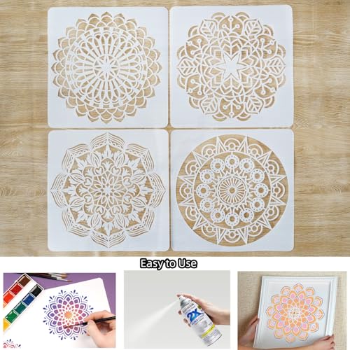 9Pcs Reusable Plastic 12 Inch Large Mandala Stencils for Painting - style: Mandala