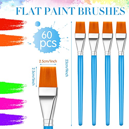 Crtiin 60 Bulk 1 Inch Flat Paint Brushes for Acrylic Painting Large(Blue) - color: Blue, size: 1 Inch