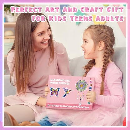 Arts and Crafts for Kids Ages 8-12, Diamond Art Kits for Kids Birthday Gifts for 5 6 7 8 9 10 11 Year Old Girls Diamond Painting Kits for Adults Teen, Gem Art Suncatcher Wind Chime for Home Garden