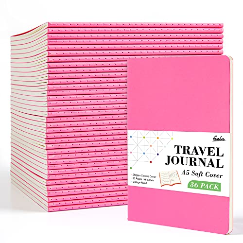 36 Pack Soft Cover Journal Bulk, Feela Lined Blank Travel Journal for Women Men Writing, Notebooks College Ruled for Work, Note Taking Notebook School Business Supplies, 8.2” x 5.5”, A5, Berry - color: 36 Berry