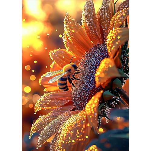 MOGTAA Bees Diamond Art Kits for Adults, 5D Full Drill Diamond Painting Kits for Adults Beginner, DIY Sunflowers Round Diamond Dots for Adults, Gem Art Home Wall Decor 12 X 16Inch - color: Bees