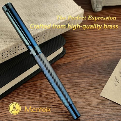 MCNTEIK Electroplated Blue Rollerball Pen, Stunning Luxury Pen with Mesh Texture Design、Schmidt Ink Refill, Nice Gift Set for Men & Women, Business, Executive, Office, Fancy, Nice Fancy Designer Pens - color: Electroplated Blue
