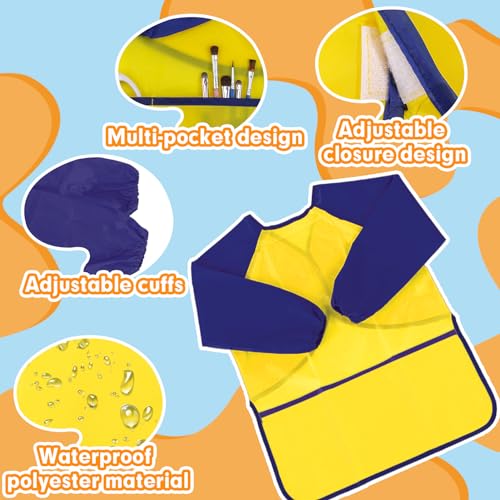 Zkptops Kid Art Smocks Waterproof Kids Painting Aprons Toddler Art Smock Kids Paint Smock with Long Sleeve 3 Roomy Pockets for Age 3-7 Years(Yellow) - color: Y 1 Pack Yellow
