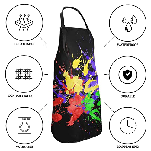 Apron Adjustable Waterproof Bib Aprons for Men Women Chef Kitchen Cooking Bbq Grilling - color: Artist Colorful Splattered Ink