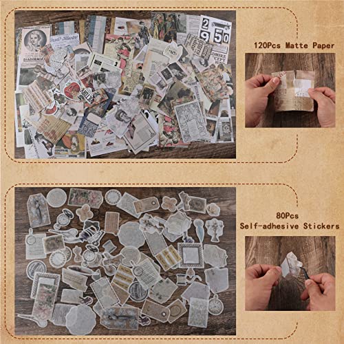 200Pcs Vintage Scrapbook Stickers, Aesthetic Junk Journal Stamping Supplies Kit, Scrapbooking Ephemera Washi Paper for Bullet Journaling Planners Diary Collage - style: Retro Memory