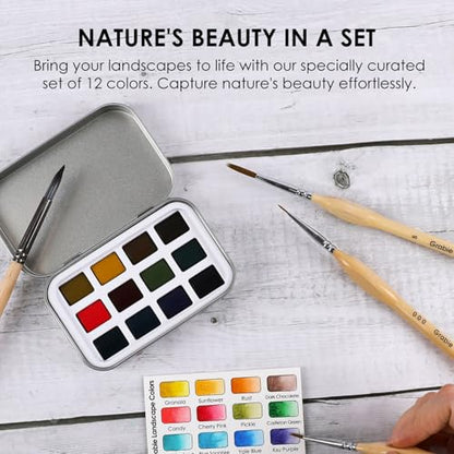 Grabie 12 Color Travel Watercolor Paint Set, Pocket Palette, Landscape - color: 12 Colors - Landscape